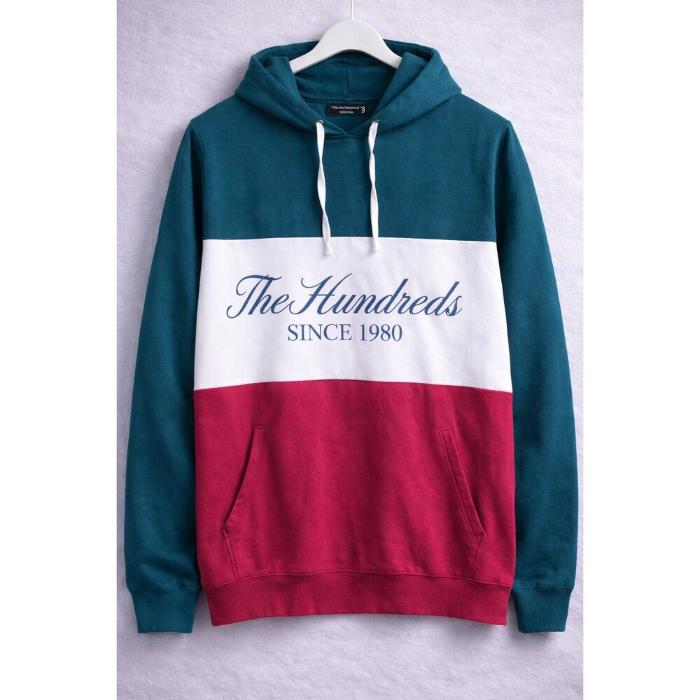 Y2K The Hundreds Hoodie Men S Teal Burgundy Colorblock Logo Streetwear Pullover